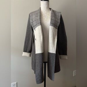 Cozy Bianco & Blu wool hooded Cardigan jacket